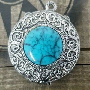 Vintage Max Factor Hypnotique AVON Perfume Locket Turquoise Silver 70's Blue